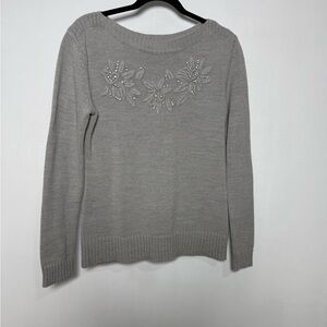 New York & Company Gray Embroidered Knit Sweater Long Sleeve Size S